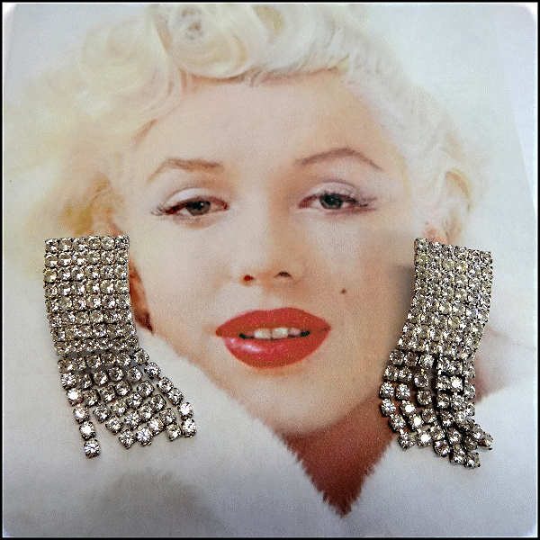 1950s Art Deco Chandelier Earrings Chic Cube Rhinestone Midis