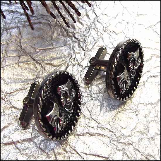 1950s Antiqued Silver Comedy Tradegy Vintage Cufflinks
