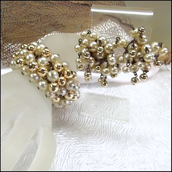 Pearl Bracelet w Earrings Cha Cha Set 1960s Jewelry