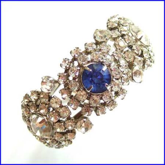 1950s Art Deco Big Crystal Medallion Vintage Cuff Bracelet