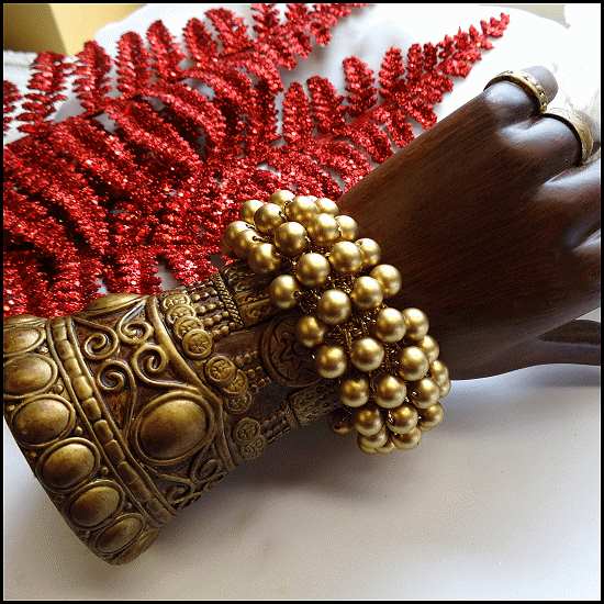 1960s Gold Pearl Crocheted Vintage Cuff Bracelet