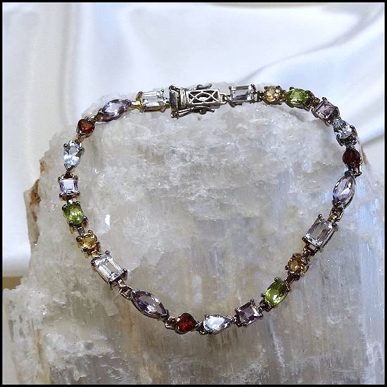 Elegant Sterling Silver Gemstone Bracelet Rare Multi Shape Cuts