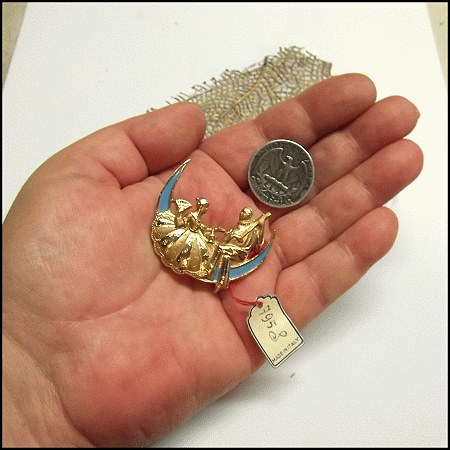 1940s Italian 24kt GP Gold Vintage Brooch World on the Moon Serenade 