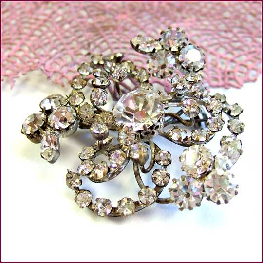 1930s Austrian Crystal Spiral Antique Brooch