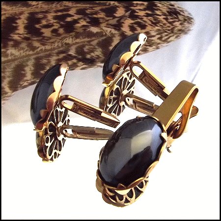 1960s Hematite Vintage Cufflinks w Tie Clasp Set
