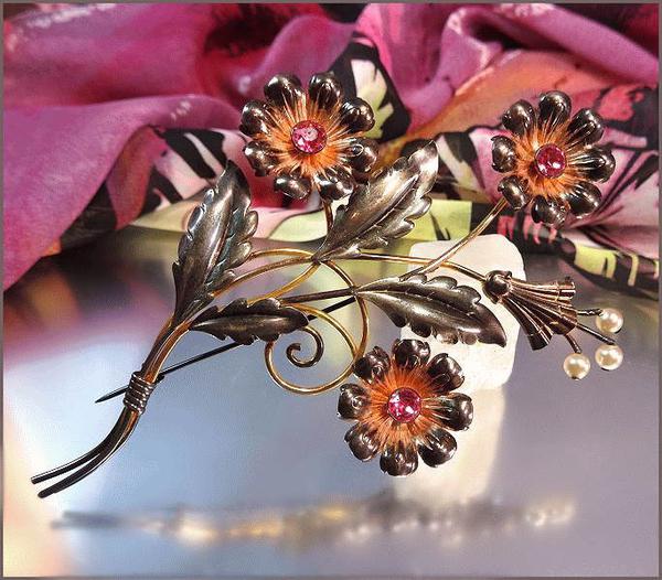 1940s Rare Van Dell 12kt Gold BIG Sterling Silver Brooch Book Piece