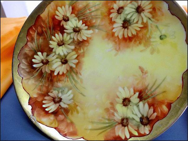 1894-1961 Rare Haviland OMG Gold Limoge Plate Autumn Daisies LG