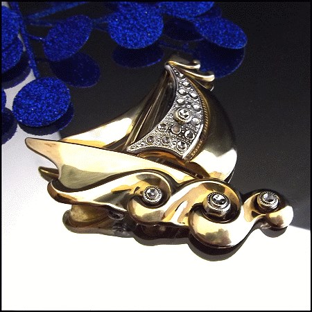 Antique Art Deco Nautical Brooch Gold Sailboat