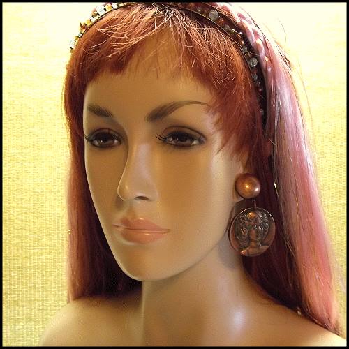 1960s Art Nouveau Style Lady Pierced Vintage Earrings