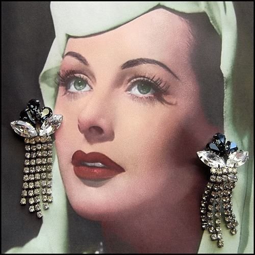 1950s Crystal Chandelier Vintage Earrings Schreiner Fleur de Lis