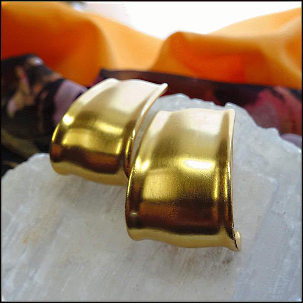 1980s Anne Klein Designer Signed Satin Gold Hoop Vintage Earrings