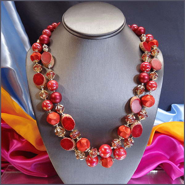 1960s Cranberry Pearl Vintage Necklace Rare Satin Metallic 2 Strands