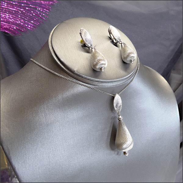 Satin Silver Necklace w Earrings Sarah Coventry Jewelry