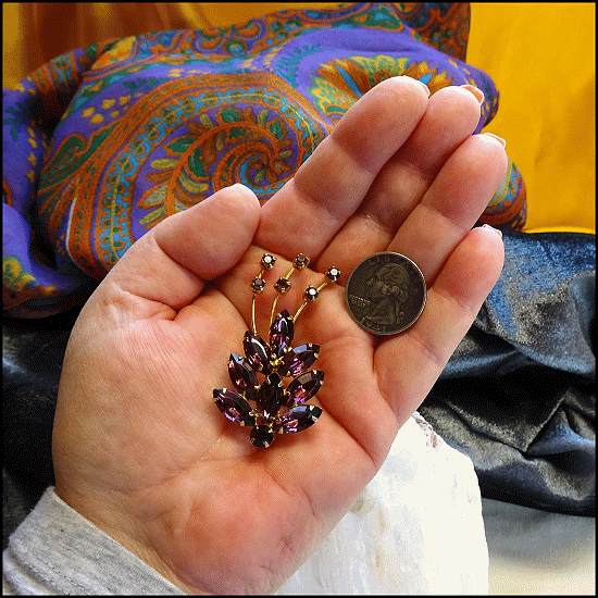 1950s Vintage Amethyst Crystal Brooch Purple Fireworks Pin