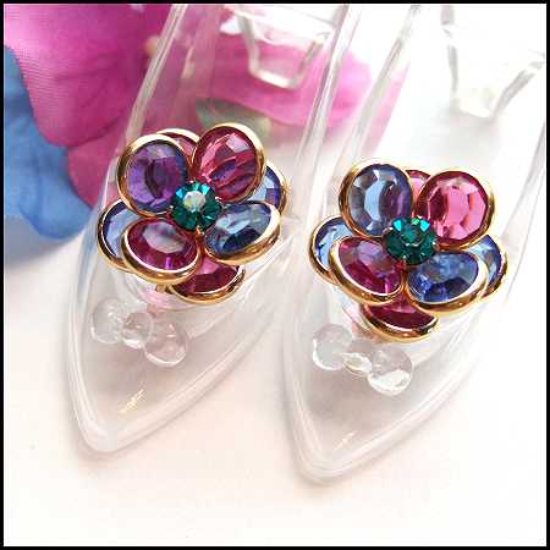 1960s Vintage Swarovski Crystal Earrings Petite Pink Blue Flowers