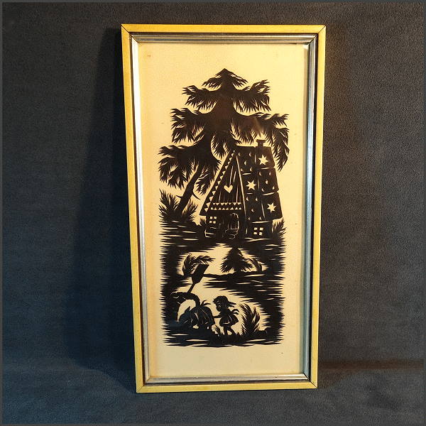 1930s Antique Silhouette Picture German Original Hansel and Gretel