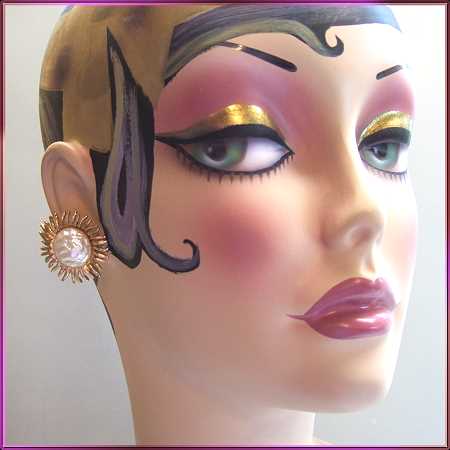 1960s Gold Starburst Pearl Vintage Clip Earrings