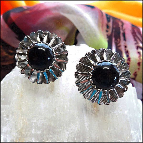 Celestial Silver Black Sarah Coventry Vintage Earrings