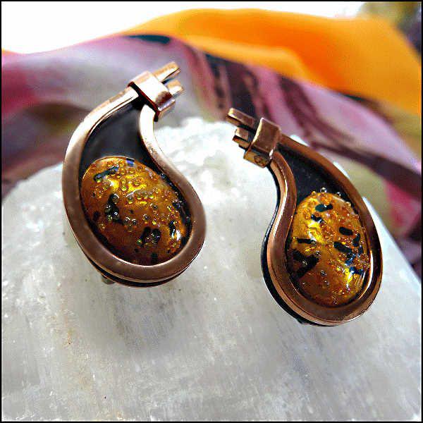 1950s Signed Matisse Renoir Vintage Copper Enamel Earrings