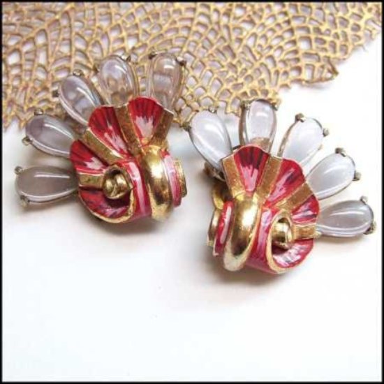 1930s Art Deco Dress Clips Camphor Glass Sea Shell Pair