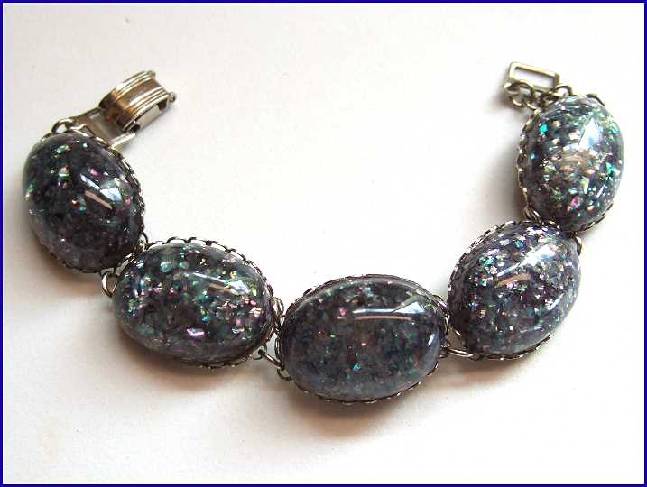 1950s Signed Coro Pegasus Blue Confetti Lucite Vintage Bracelet