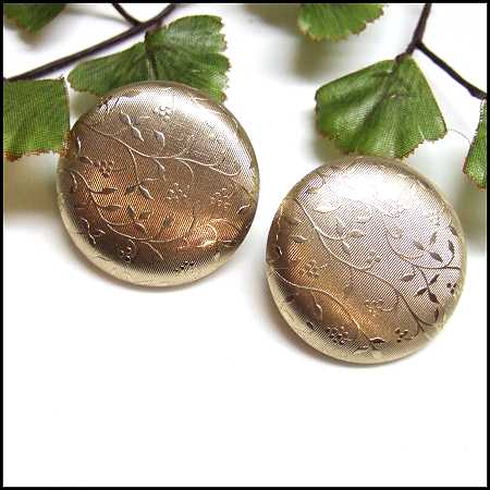 1950s Satin Gold Flower Button Vintage Clip Earrings