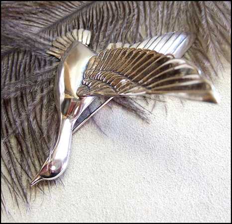 1950s Big Rare Sterling Silver Goose Vintage Brooch