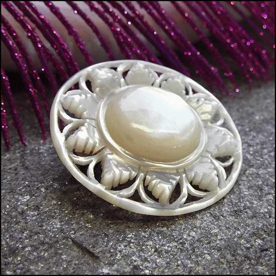 1960s Mother of Pearl Vintage Pin Signed Bethlehem 