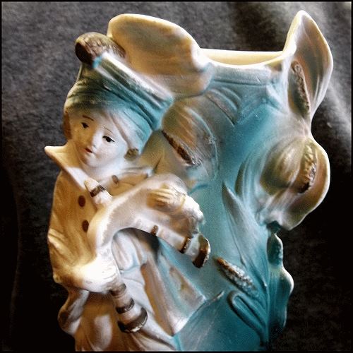 1880s Antique Bisque German Porcelain Bag Pipe Boy Figurine Vase