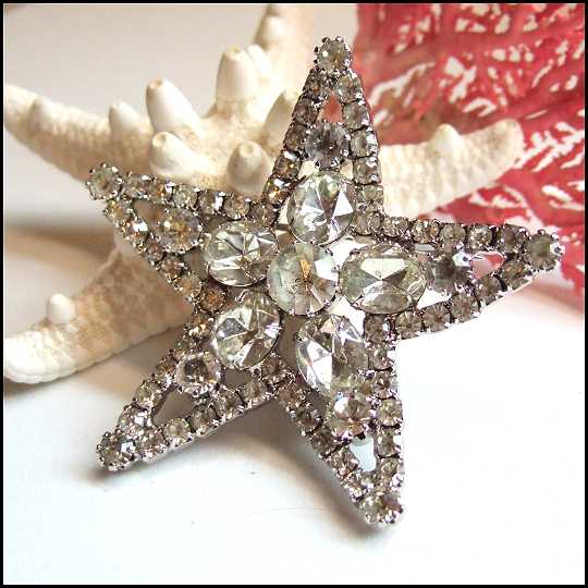 Signed Dominique Clear Crystal Star Designer Vintage Brooch