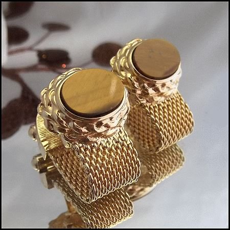 1960s Tigers Eye Gold Nugget Vintage Cufflinks