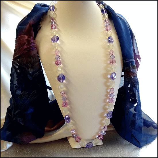 1960s Long Vintage Lucite Necklace Ice Jewels Lucite Lavender n Pink