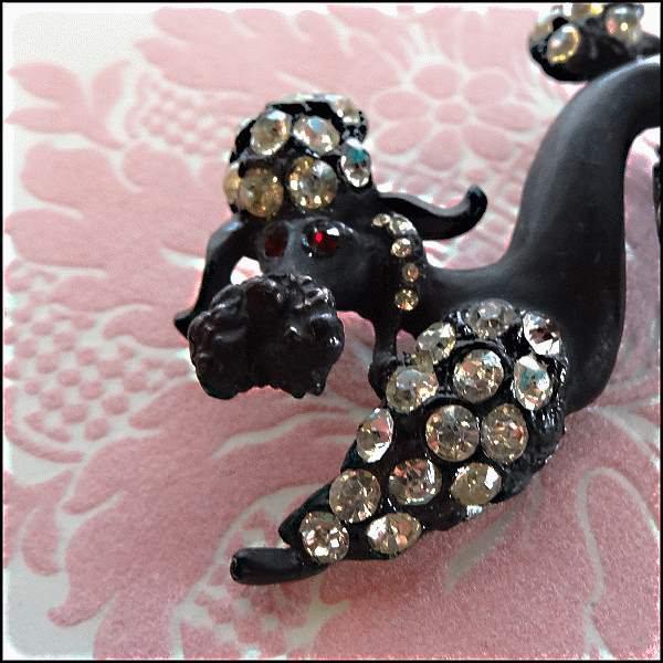 1950s Signed BSK Vintage Rhinestone Poodle Pin