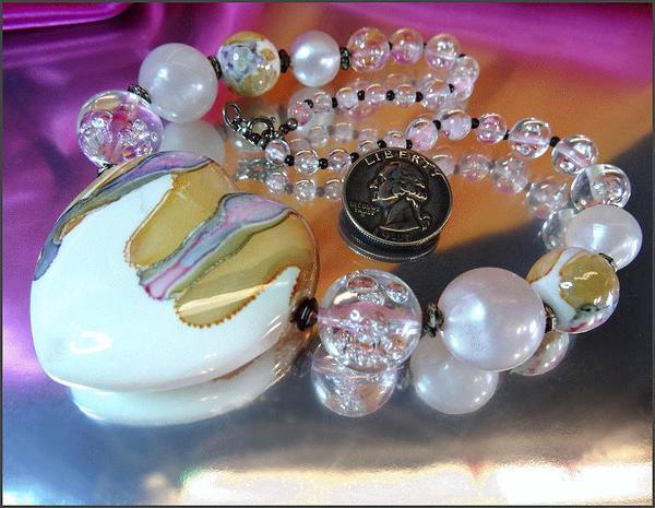 1970s Big Heart Vintage Necklace Unique Pastel Porcelain 