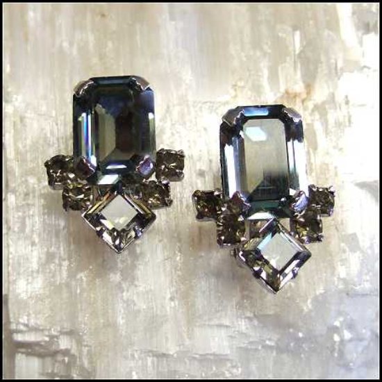 1950s Regal Steel Blue Crystal Vintage Clip Earrings