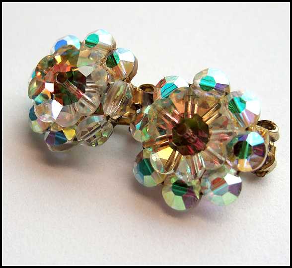 1950s Austrian Rivoli Crystal Flower Vintage Clip Earrings