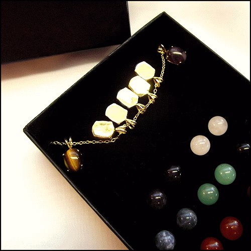 1970s Gemstone Necklace w Pierced Earrings 7 Interchangeable Gem Sets