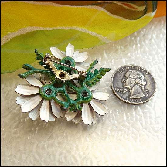 1960s Vintage Flower Pin Unique West Germans Yellow Brown Daisy Brooch