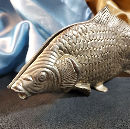 Godinger Vintage Silver Repousse Koi Fish Napkin Holder Sculpture