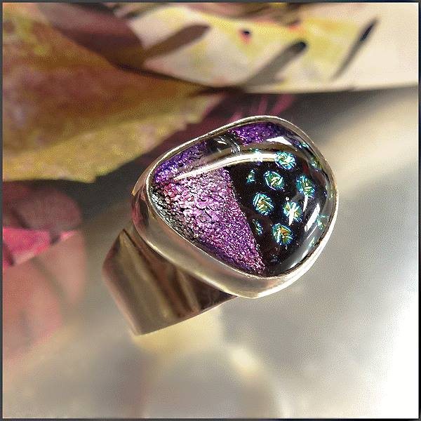 1980s Vintage Dichroic Glass Ring 925 Sterling Silver Sz 10
