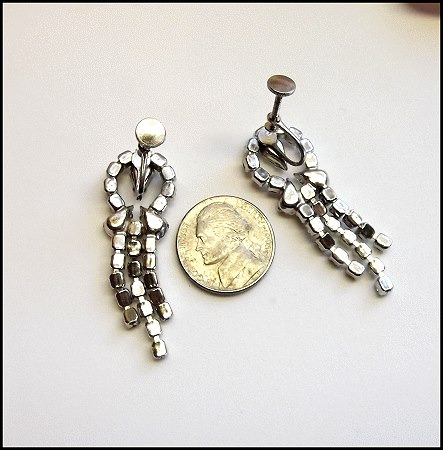 1950s Vintage Earrings Art Deco Pear Crystal Chandelier Petite Dangles