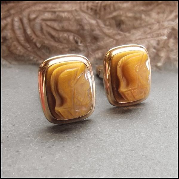 1940s Krementz 12kt GF Carved Warrior Tigers Eye Vintage Cufflinks