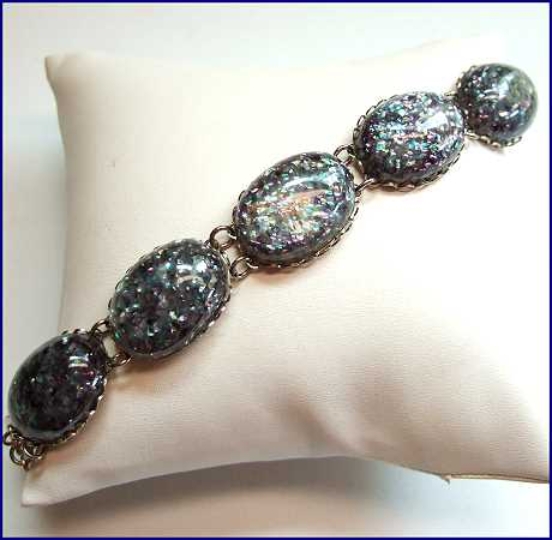 1950s Signed Coro Pegasus Blue Confetti Lucite Vintage Bracelet