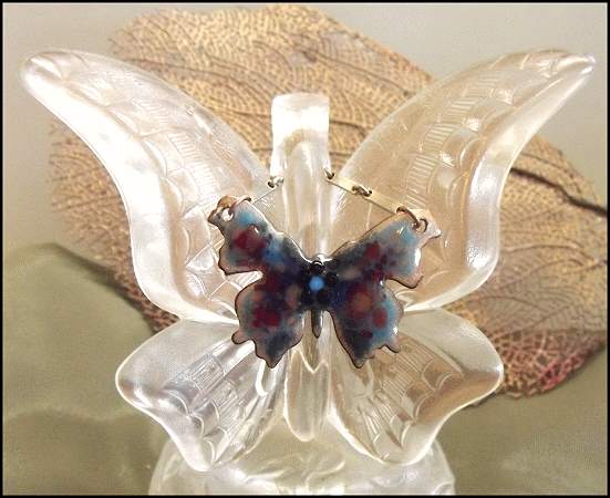 1970s Vintage Butterfly Necklace Copper Enamel