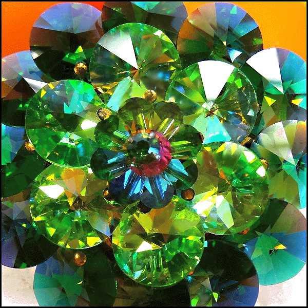 1950s Sherman Green Watermelon Rivoli Crystal Flower Vintage Brooch