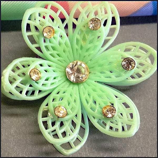 1960s Vintage Flower Earrings Cool Mint Green Lace Celluloid 