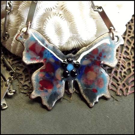1970s Vintage Butterfly Necklace Copper Enamel
