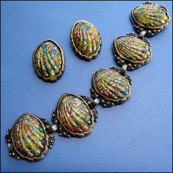 1950s SELRO Tutti Frutti Confetti Lucite Vintage Bracelet w Earrings Set