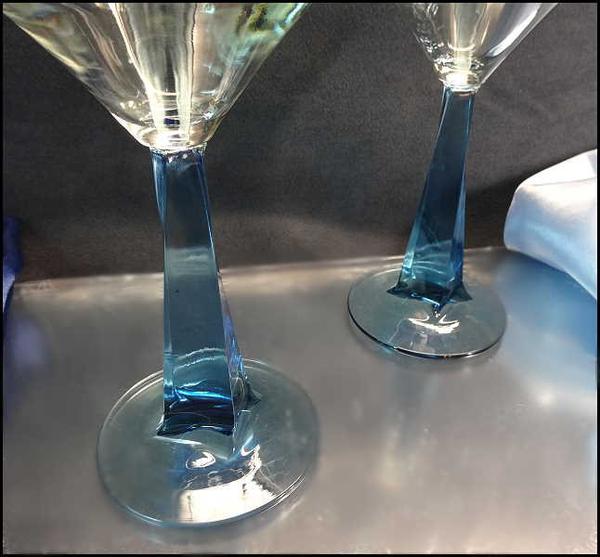 Retro Vintage Modern Martini Cocktail Glasses LG w Twisted Blue Stems Pair