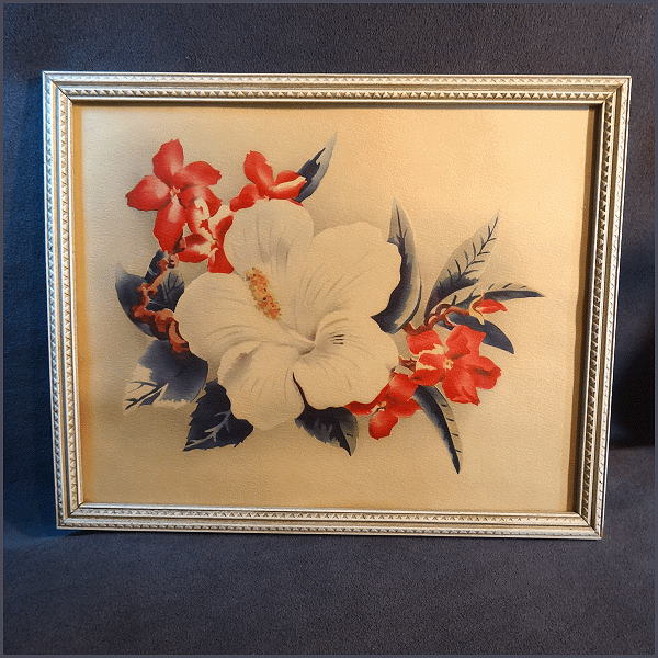 1940s Original Lambert Hibiscus Watercolor Print w Org Frame Home Decor